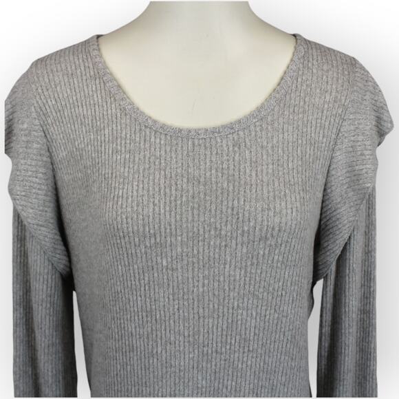 Lucky Brand XL Rib Ruffle Top Light Heather Grey Long Sleeves NEW 7W63484 $49 - Picture 4 of 12